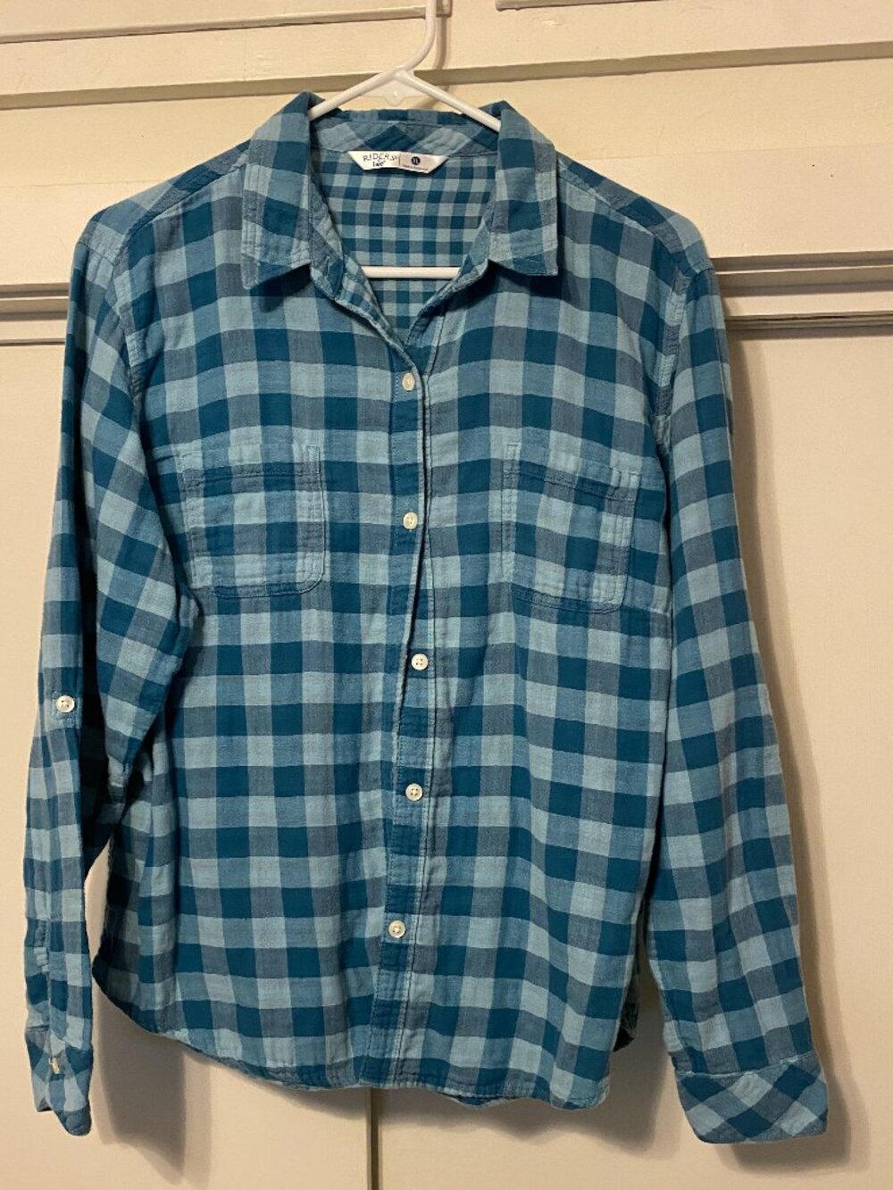 Riders by Lee, light & dark green, plaid flannel, button-down shirt, size XL